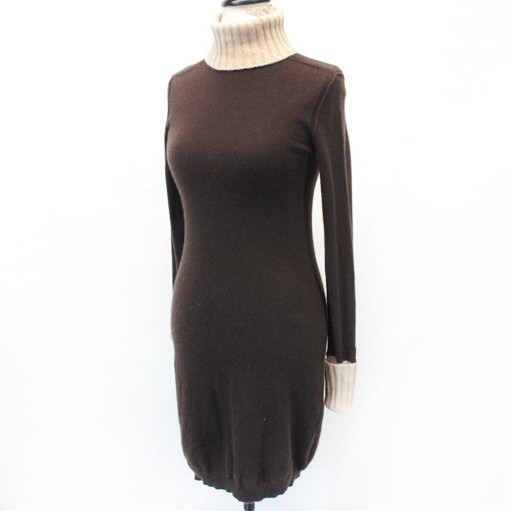 MAGASCHONI 100% Cashmere Brown Knit Midi Dress Long Sleeve Cozy Preppy Casual S